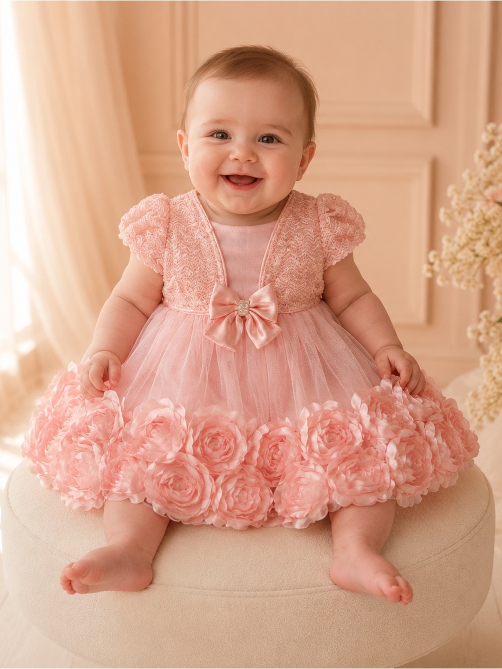 Nannette Baby Girls 3-6M Pink Rosette Tulle Dress & Bloomers NWT